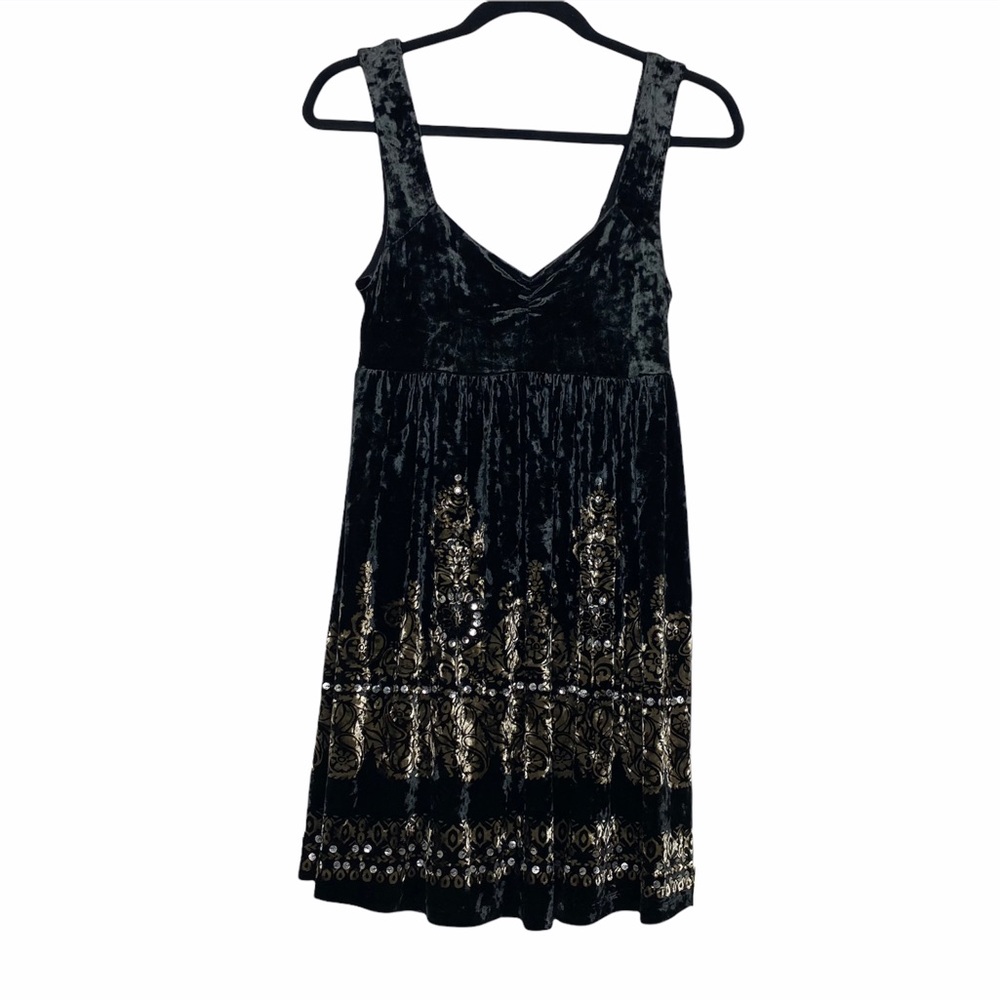 Free People Black and Gold Velvet Sequin Dress XS